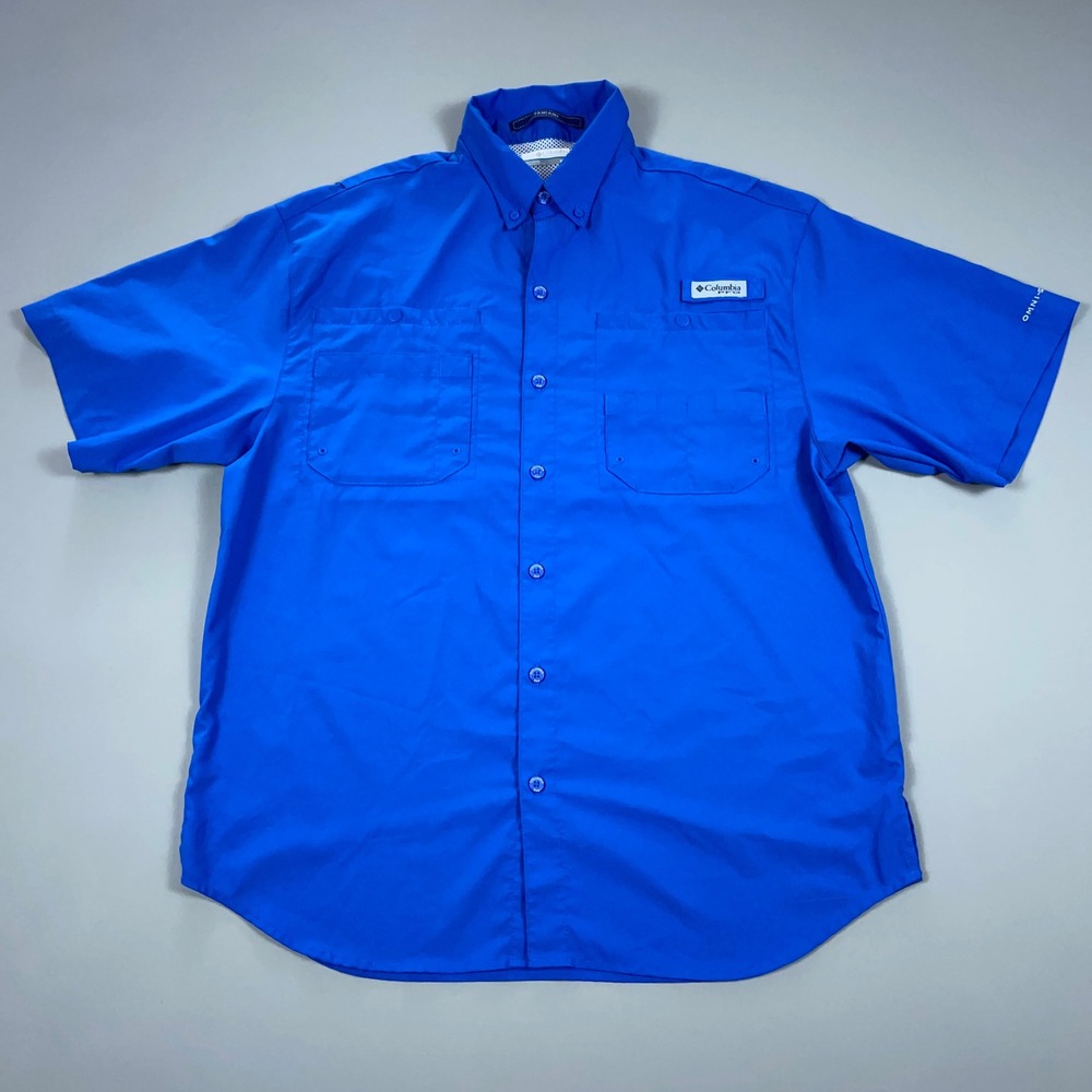 Columbia PFG Tamiami Mens Blue Short Sleeve Fishing Shirt M Medium FM7266